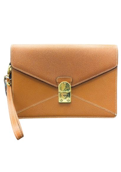 null LANCEL
Brown grained leather clutch bag with cream saddle stitching and gold...