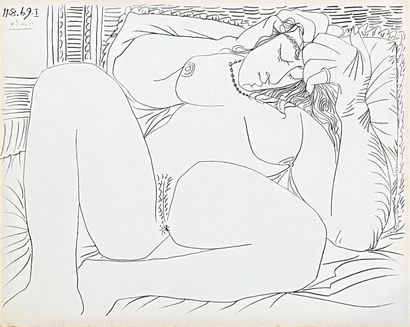 null D'après Pablo PICASSO (1881-1973)
Femme nue 11.8.69 I
Lithographie en noir sur...