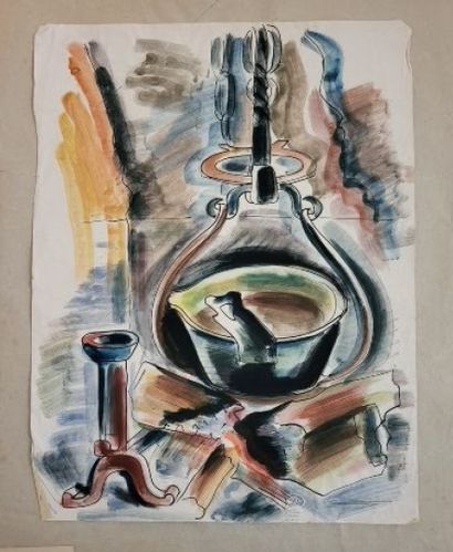 null Gio COLUCCI (1892-1974)
L'âtre de cheminée 
Aquarelle sur papier 
Signée au...