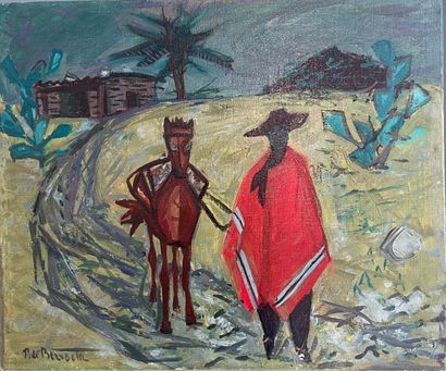 null Pierre DE BERROETA (1914-2004)
Peone and his horse in Mexico 
Oil on canvas...