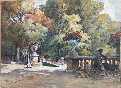 null Edouard LEVERD (1881-1953)
The Luxembourg garden 
Watercolor on paper 
Signed...