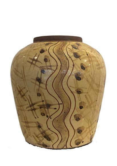 Vase balustre en céramique émaillée brune,...