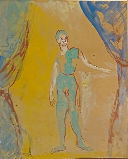 null Georges GIMEL (1898-1962) 
Clown en hommage à Degas
Gouache et aquarelle sur...