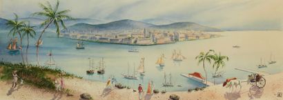 null Anna Maria QUEMARE (Cuban, 20th century)
La baie de la Havane 
Aquarelle sur...