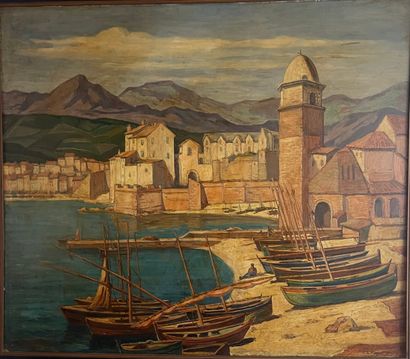 null Lykourgos KOGEVINAS (1887-1940)
View of the port of Collioure 
Oil on isorel...