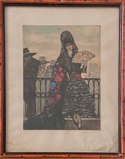 null Édouard Chimot (1880 - 1959)
Espagnole à la mantille 
Gravure en couleurs sur...
