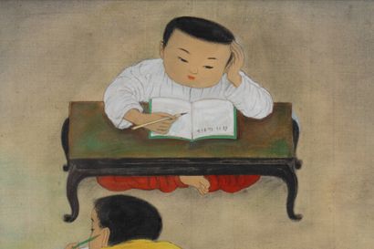 Mai Trung Thu, dit MAI-THU (1906-1980) Enfants faisant leurs devoirs, 1960
Encre...