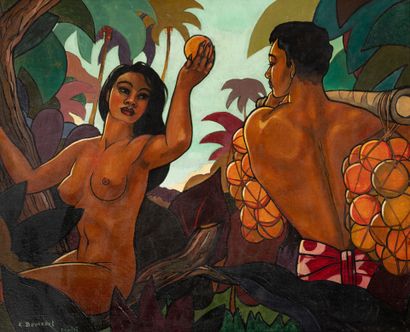 Emile BOURCART (1903-?) Young Tahitian couple
Oil on canvas
Signed and located lower...