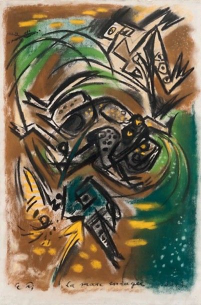 André MASSON (1896-1987) 
La mare enragée, 1949
Pastel sur papier, signé en bas à...