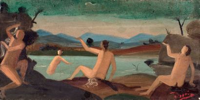 André DERAIN (1880-1954) 
(*)Les baigneurs
Huile sur toile signée en bas à droite...