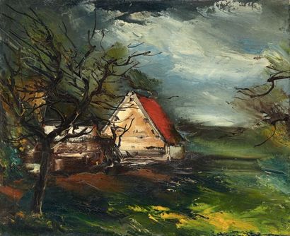 Maurice de Vlaminck (1876-1958) 
(°)La maison au toit rouge
Huile sur toile signée...