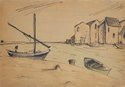 Albert Marquet (1875-1947) 
Le Port
Encre et aquarelle sur papier, signé en bas à...