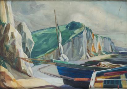Georges de POGEDAIEFF (1897-1971) 
La plage de Saint-Pierre
Aquarelle et gouache...