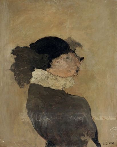 Roger-Edgar GILLET (1924-2004) 
Portrait de femme
Huile sur toile signée en bas à...