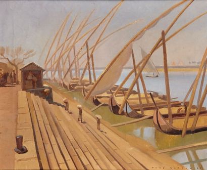 René MARTIN (1891-1977) 
Felouques sur le Nil, 1937
Huile sur toile, signée et datée...