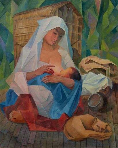 Vicente MANANSALA (1910-1981) Femme à l'enfant, 1973
Huile sur toile signée et datée...