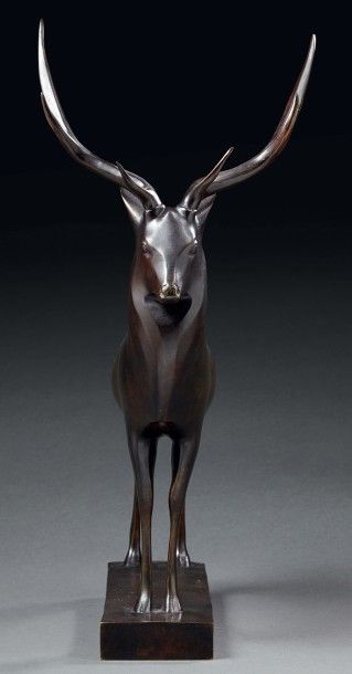 François POMPON (1855-1933) Cerf
Bronze à patine noire, 
Signé «Pompon» sur la terrasse...