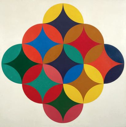 Rogelio POLESELLO (1939-2014) Composition circulaire, Acrylique sur toile
178 x 173...