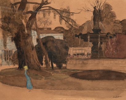 Georges-Charles DUFRESNE (1876-1938) Femme dans un parc
Aquarelle sur papier, signée...