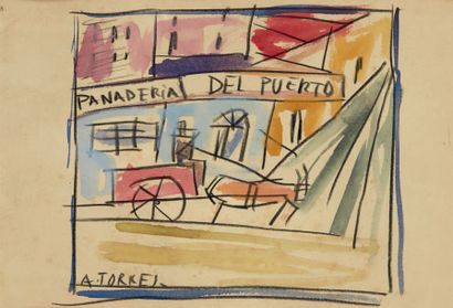 Augusto TORRES (1913-1992) Sur le port de Buenos Aires
Gouache sur papier, signée...