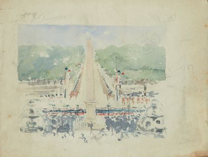 Kees VAN DONGEN (1877-1968) Place de la Concorde Aquarelle sur papier, signée en...