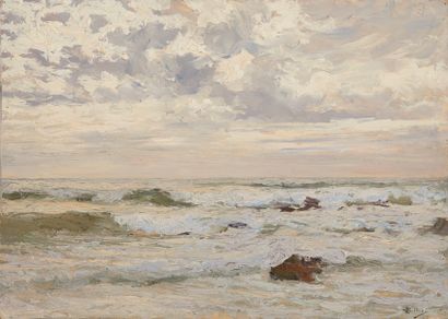 null Giorgio BELLONI (1861-1944) 

Temps orageux, mer agitée

Huile sur panneau,...