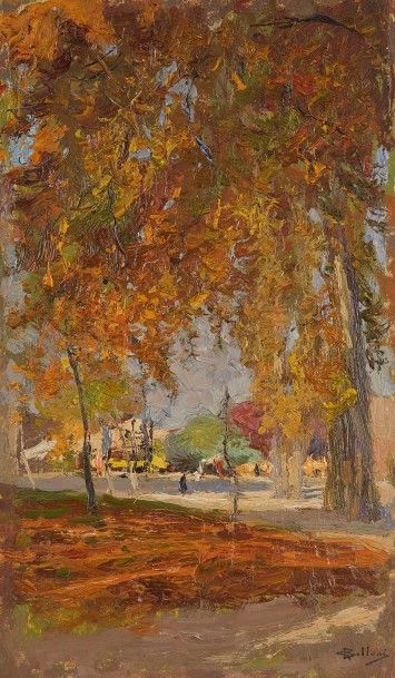 null Giorgio BELLONI (1861-1944) 

Parc à l'ombre des arbres

Huile sur panneau,...