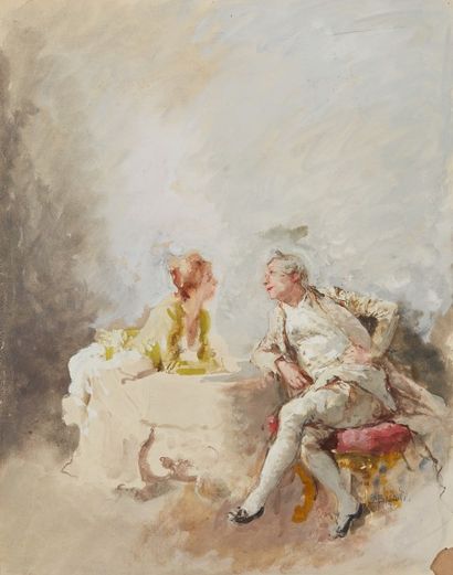 Mosè Bianchi (1840-1904) Homme et femme discutant
Aquarelle et gouache sur papier,...