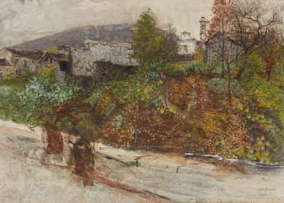 Mosè Bianchi (1840-1904) Vue d'un village, 1897
Pastel sur papier, signé et daté...