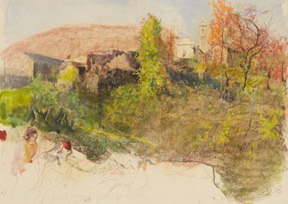 Mosè Bianchi (1840-1904) Le village
Pastel sur papier, monogrammé en bas à droite
41...