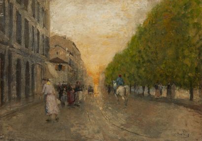 Mosè Bianchi (1840-1904) Scène de rue
Huile sur panneau, signée en bas à droite
34,5...