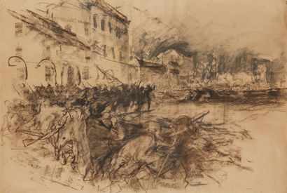 Mosè Bianchi (1840-1904) Combattants
Fusain sur papier, monogrammé en bas à droite
44.5...