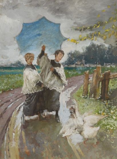 null Mosè BIANCHI (1840-1904) 

Enfants et oies

Gouache sur papier

60 x 44 cm....