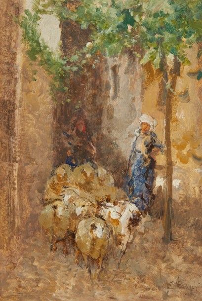 Mosè BIANCHI (1840-1904) 
Bergères et moutons...
