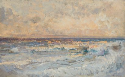 null Pompéo MARIANI (1857-1927) *
Les vagues à Bordighera
Huile sur carton, signée...
