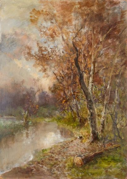 null Pompéo MARIANI (1857-1927) *
Rivière en bordure de forêt
Huile sur carton, signée...