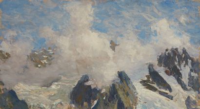 null Giorgio BELLONI (1861-1944) 

Montagnes, neige et nuages

Huile sur panneau,...