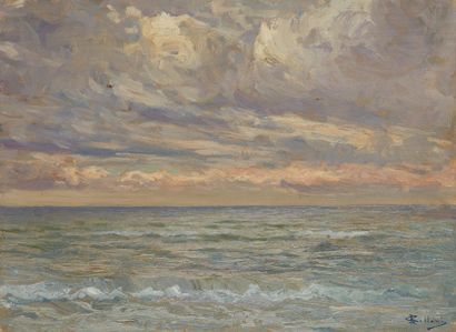 null Giorgio BELLONI (1861-1944) 

Mer, ciel couvert

Huile sur panneau, signée en...