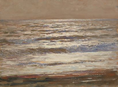 null Giorgio BELLONI (1861-1944) 

Reflets en bord de mer

Huile sur panneau, signée...