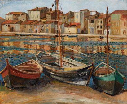 Manuel CABRE (1890-1984) Quartier de pêcheur, Port de Martiques
Huile sur carton,...