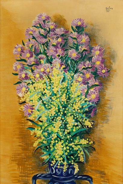Moïse KISLING (1891-1953) Dahlias et mimosas, 1947
Huile sur toile, signée, située...