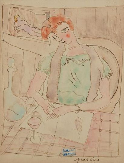 Jules PASCIN (1885-1930) Jeune femme au bordel
Aquarelle sur papier, signée et marquée...