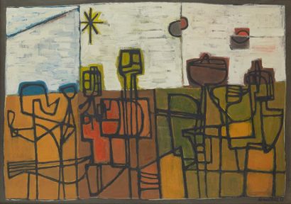 CORNEILLE (1922-2010) Figures au soleil, 1951
Huile sur toile, signée et datée en...