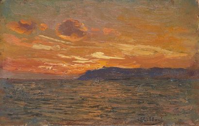 Giorgio BELLONI (1861-1944) Soleil couchant

Huile sur panneau

Signée en bas à droite

8.9...