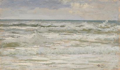 Giorgio BELLONI (1861-1944) Vagues et écume, bord de mer

Huile sur panneau

Signée...