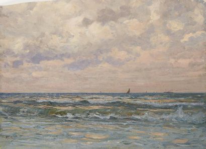 Giorgio BELLONI (1861-1944) Bateaux à l'horizon

Huile sur panneau

Signée en bas...