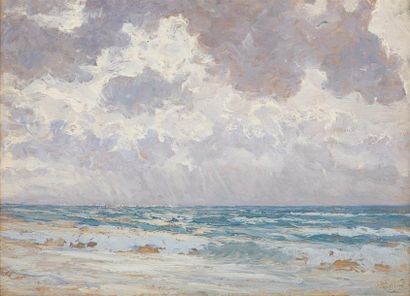 Giorgio BELLONI (1861-1944) Temps orageux en bord de mer

Huile sur panneau

Signée...