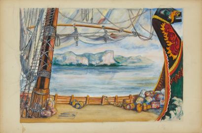 Natalia GONTCHAROVA (1881-1962) Décor de bateau

Gouache et aquarelle sur papier

30.6...