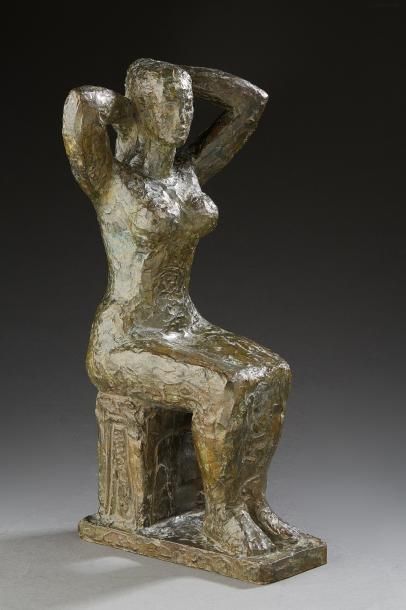 Lucien GIBERT (1904-1988) Femme assise avec les bras levés

Bronze à patine dorée

Signé...