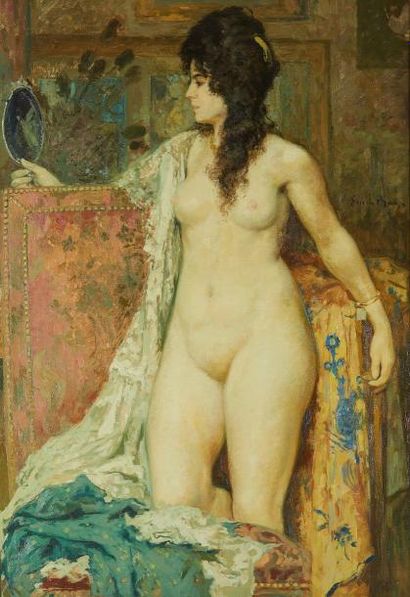 Emile BAES (1879-1954) Femme au miroir

Huile sur toile

Signée sur le coté à droite

131...